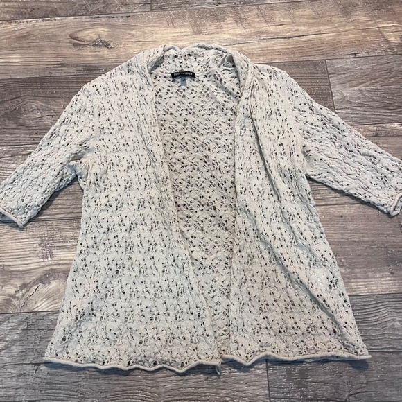 Eileen Fisher Sweaters - Eileen Fisher Wool Pointelle Knit Open‎ Front Cardigan Beige Small Italian Yarn